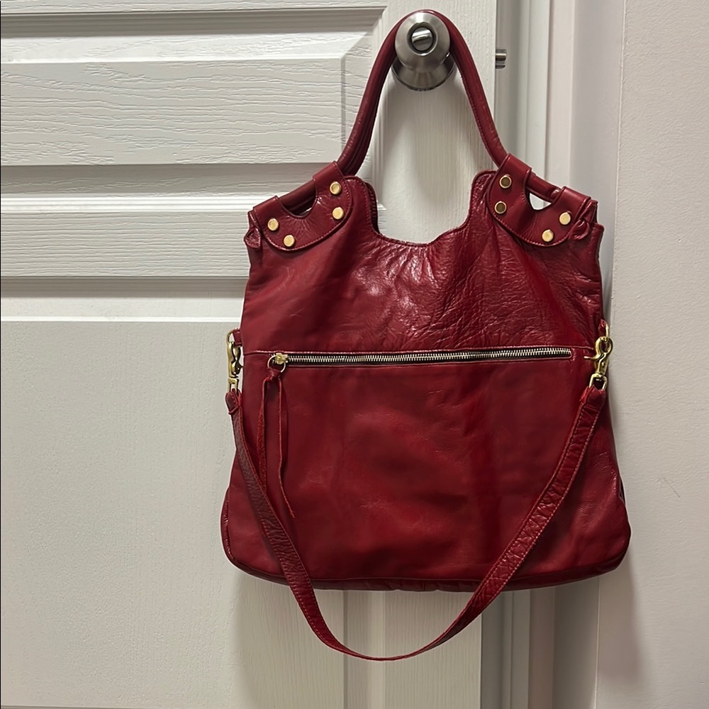 Elegant Red Leather Tote Bag